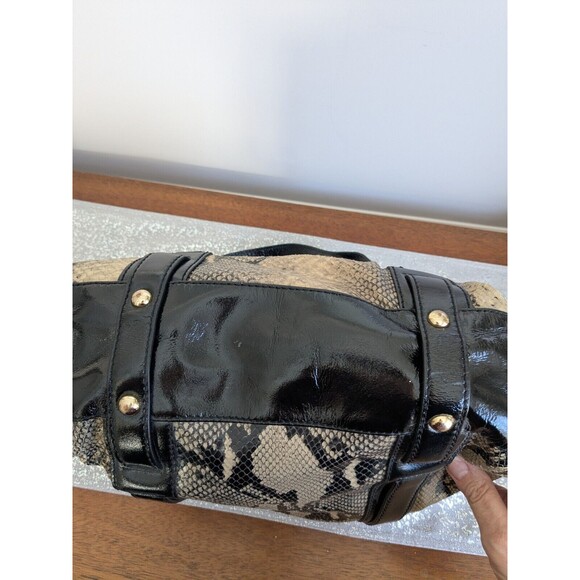 Michael Kors Honey Black Patent Leather Snake Python Embossed Tote Shoulder Bag - Picture 10 of 16